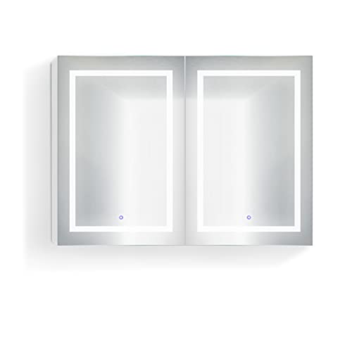 Krugg LED Medicine Cabinet 48 Inch X 36 Inch | Recessed or Surface Mount Mirror Cabinet w/Dimmer & Defogger + 3X Makeup Mirror Inside & Outlet + USB