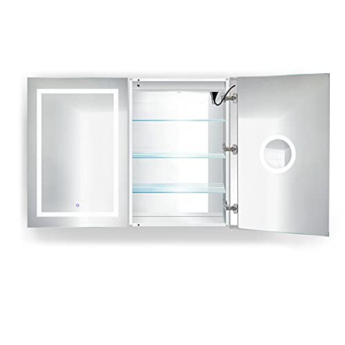 Krugg LED Medicine Cabinet 48 Inch X 36 Inch | Recessed or Surface Mount Mirror Cabinet w/Dimmer & Defogger + 3X Makeup Mirror Inside & Outlet + USB