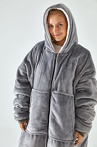 Sviwdsk, Weighted Blanket Sweatshirt for Women and Men,Traveling and Outdoor Activities Zip Up Blanket Hoodie,Thick Flannel Fuzzy Blanket with Sleeves and Giant Pocket,39x36,Gray, Adult