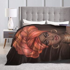 Perinsto African American Black Woman Throw Blanket Ultra Soft Warm All Season Decorative Fleece Blankets for Bed Chair Car Sofa Couch Bedroom 50"X40"