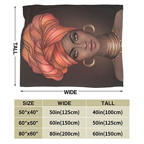 Perinsto African American Black Woman Throw Blanket Ultra Soft Warm All Season Decorative Fleece Blankets for Bed Chair Car Sofa Couch Bedroom 50"X40"