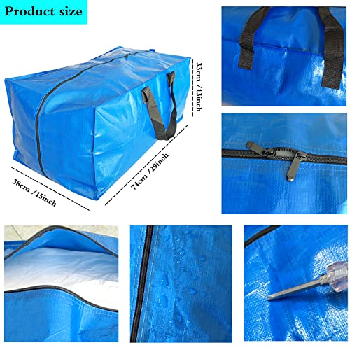 Heavy Duty Oversized Storage Bag, 4 Pcs Blue Totes Moving Storage Bags with Zippers, for Travelling Camping Dorm College Moving Supplies Boxes, Clothes Storage Bins Compatible with Ikea Frakta Cart