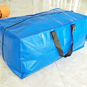 Heavy Duty Oversized Storage Bag, 4 Pcs Blue Totes Moving Storage Bags with Zippers, for Travelling Camping Dorm College Moving Supplies Boxes, Clothes Storage Bins Compatible with Ikea Frakta Cart