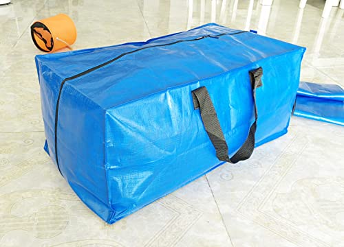 Heavy Duty Oversized Storage Bag, 4 Pcs Blue Totes Moving Storage Bags with Zippers, for Travelling Camping Dorm College Moving Supplies Boxes, Clothes Storage Bins Compatible with Ikea Frakta Cart