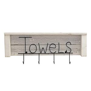 wood bathroom towel rack hooks 24 inch | wall mount | handmade rustic reclaimed wood - whitewash