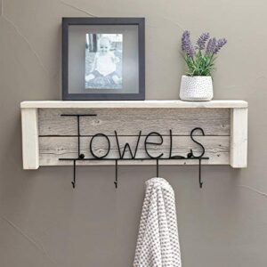 Wood Bathroom Towel Rack Hooks 24 Inch | Wall Mount | Handmade Rustic Reclaimed Wood - Whitewash