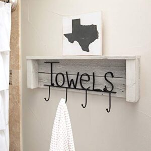 Wood Bathroom Towel Rack Hooks 24 Inch | Wall Mount | Handmade Rustic Reclaimed Wood - Whitewash