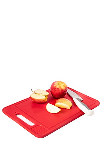 4-in-1 Defrosting Tray for Frozen Meat with Cutting Board, Knife Sharpener & Garlic Grater - Self Thawing Tray & Non-Slip Red Chopping Boards by EliKai