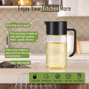 TrendPlain Olive Oil and Vinegar Dispenser Bottle for Kitchen - One Pinch Open & Auto Flip Cap Oil Dispenser with Measurements - Olive Oil Bottle with Non-Drip Spout (500ml/17oz) Black