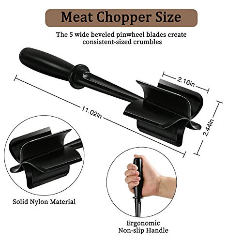 Meat Chopper, Hamburger Chopper Utensil, Professional Heat Resistant Nylon, Masher & Smasher Meat, Potato Masher Ground Beef & Turkey -Non Stick Mix Chopper for Kitchen Tool