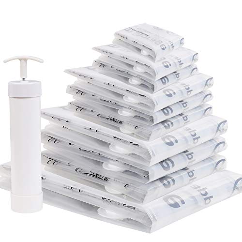 Vacuum Storage Bags, Compressed Air by Sitting, No Pump Needed, Double-Color Zip, for Clothes, Pillows, Towels, Blankets, White