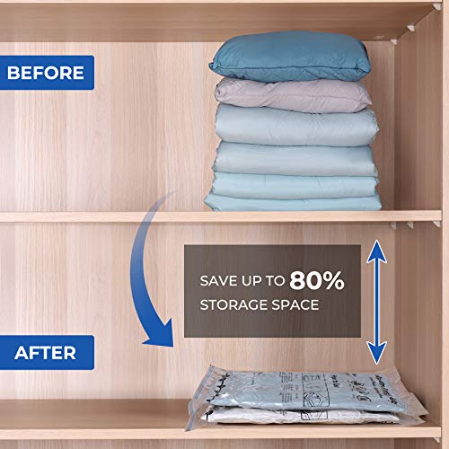 Vacuum Storage Bags, Compressed Air by Sitting, No Pump Needed, Double-Color Zip, for Clothes, Pillows, Towels, Blankets, White