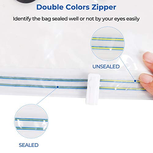 Vacuum Storage Bags, Compressed Air by Sitting, No Pump Needed, Double-Color Zip, for Clothes, Pillows, Towels, Blankets, White