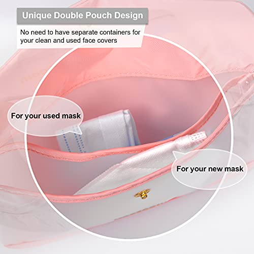 moregosu Portable Storage bag for Disposable/Reusable Face Masks, Memory cloth Case Holder Organizer for Various Masks/Card, Dust-proof, Moisture-proof Foldable Mask Storage Box (2PCS Gy&PK)