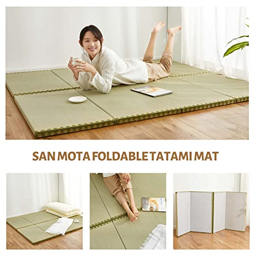 SAN MOTA Japanese Traditional Tatami Mattress, Folds in Three 79"x35"x1.2", Igusa Tatami Japanese Floor Mattress Rush Grass Tatami Mat, Non-Slip Comfortable Tatami Bed(100% Rush Grass)