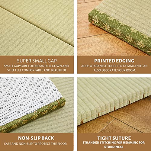 SAN MOTA Japanese Traditional Tatami Mattress, Folds in Three 79"x35"x1.2", Igusa Tatami Japanese Floor Mattress Rush Grass Tatami Mat, Non-Slip Comfortable Tatami Bed(100% Rush Grass)