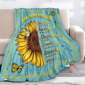 jiyepopo religious sunflower blanket soft plush bible verse blanket with inspirational thoughts and prayers christian gifts women men god says butterfly flannel blanket 50x40 inch