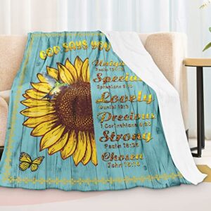 JIYEPOPO Religious Sunflower Blanket Soft Plush Bible Verse Blanket with Inspirational Thoughts and Prayers Christian Gifts Women Men God Says Butterfly Flannel Blanket 50x40 Inch