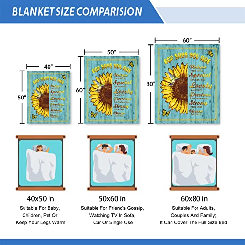 JIYEPOPO Religious Sunflower Blanket Soft Plush Bible Verse Blanket with Inspirational Thoughts and Prayers Christian Gifts Women Men God Says Butterfly Flannel Blanket 50x40 Inch