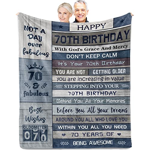 Nuritus 70th Birthday Gifts for Women Men, Best Gifts for 70 Year Old Woman, 70th Birthday Decorations for Women, 1953 Happy 70 Year Old Birthday Gifts for Men Blanket 50"x60"