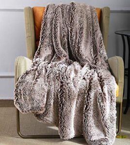 moonline moonlinesuper soft two tone faux fur throw blanket,decorative fuzzy warm cozy rabbit fur throws for sofa,couch,chair,coffee brownor (brown,60x80)