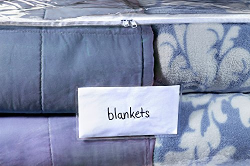 Clear Blanket Storage Bag - Durable Vinyl Material to Shield Your Contents from Dust, Dirt and Moisture. Easy Gliding Zipper for Easy Access and Label Pocket for Easy Identification. (2-Pack)