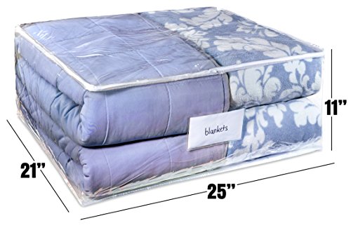 Clear Blanket Storage Bag - Durable Vinyl Material to Shield Your Contents from Dust, Dirt and Moisture. Easy Gliding Zipper for Easy Access and Label Pocket for Easy Identification. (2-Pack)