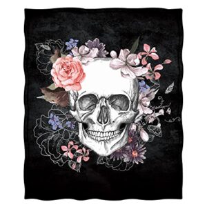 Levens Skull Blanket Gifts for Women Girls Boys, Beautiful Flowers Plants Decoration for Home Bedroom Lounge Office, Soft Comfortable Fluffy Lightweight Throw Plush Blankets 50"x60"