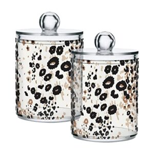 2 pack qtip holder dispenser for cotton ball brown floral leopard print cotton swab cotton round pads clear plastic acrylic jar set bathroom canister