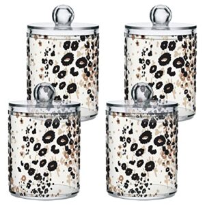 2 Pack Qtip Holder Dispenser for Cotton Ball Brown Floral Leopard Print Cotton Swab Cotton Round Pads Clear Plastic Acrylic Jar Set Bathroom Canister