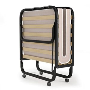 renatone folding bed w/ 4” mattress, portable guest bed w/memory foam mattress & sturdy metal frame, cot size rollaway bed for adults (wood)