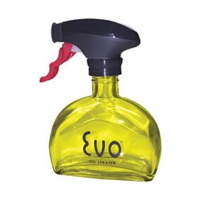 evo oil sprayer evo glass trigger sprayer bottle, non-aerosol for olive cooking oils, 6-ounce capacity, 6 oz, yellow/black/red