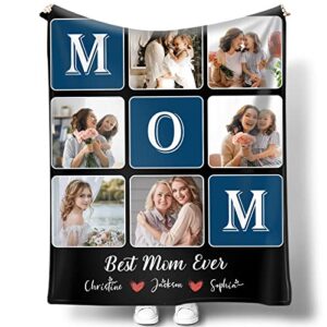 oncustom custom blankets with photos for mom from daughter son, mothers day birthday gifts for mama, best mom ever personalized flannel blankets with pictures text for mother women