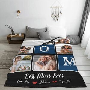 ONCUSTOM Custom Blankets with Photos for Mom from Daughter Son, Mothers Day Birthday Gifts for Mama, Best Mom Ever Personalized Flannel Blankets with Pictures Text for Mother Women