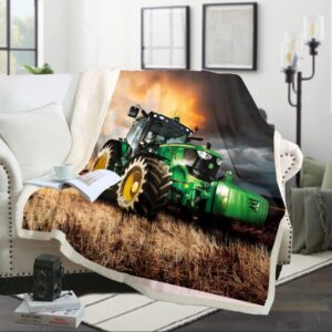 dhyye tractor blanket with equipment trucks,farm tractor vehicles blanket throw blanket,2 layers of fabric (51x59in,8)