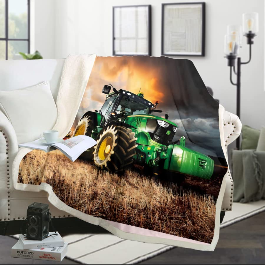 DHYYE Tractor Blanket with Equipment Trucks,Farm Tractor Vehicles Blanket Throw Blanket,2 Layers of Fabric (51x59In,8)