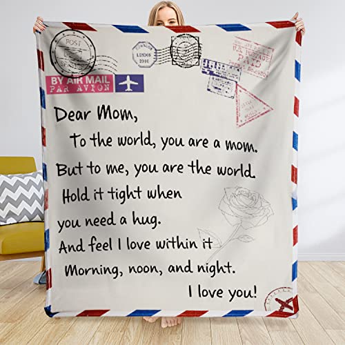 Elegant Gifts for Mom,Mom Gifts, Dear Mom Blanket,Best Birthday Gifts for Mom,Mothers Birthday Gifts from Son, Mom Gifts from Daughters, I Love You Mom Blanket,Mother Gifts(50×60 inchs)