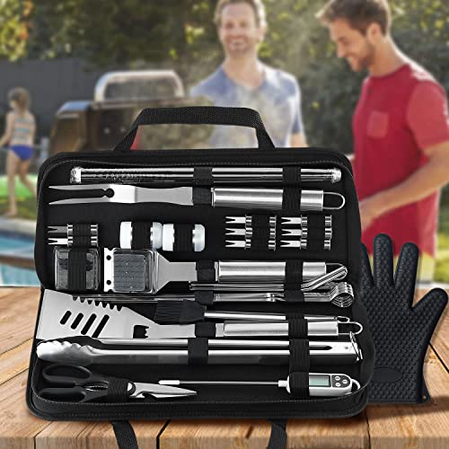 grilljoy 31PC Heavy Duty BBQ Grilling Accessories Grill Tools Set - Stainless Steel Grilling Kit with Storage Bag for Camping, Tailgating - Perfect Barbecue Utensil Gift for Men Women