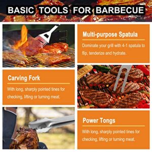 grilljoy 31PC Heavy Duty BBQ Grilling Accessories Grill Tools Set - Stainless Steel Grilling Kit with Storage Bag for Camping, Tailgating - Perfect Barbecue Utensil Gift for Men Women