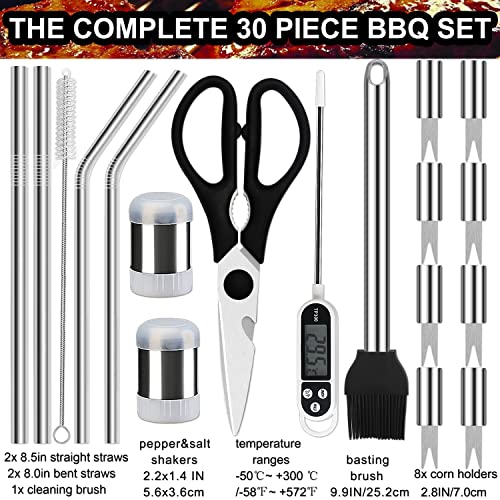 grilljoy 31PC Heavy Duty BBQ Grilling Accessories Grill Tools Set - Stainless Steel Grilling Kit with Storage Bag for Camping, Tailgating - Perfect Barbecue Utensil Gift for Men Women