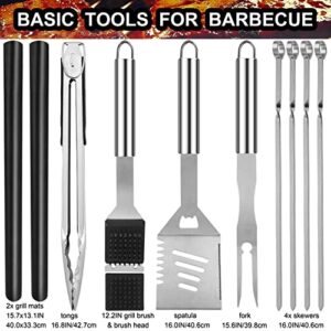 grilljoy 31PC Heavy Duty BBQ Grilling Accessories Grill Tools Set - Stainless Steel Grilling Kit with Storage Bag for Camping, Tailgating - Perfect Barbecue Utensil Gift for Men Women