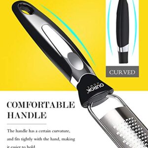 Ourokhome Kitchen Lemon Zester Grater, Stainless Steel Handheld Fine Zester tool for Lemon, Nutmeg, Parmesan Cheese, Chocolate, Ginger, Coconut, Citrus, Orange, Lime with Cleaning Brush (Black)