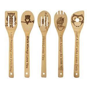 5pcs owl wooden cooking spoons,owl gifts,owl kitchen gifts,owl gift,cat mom gifts,owl decor,owl gifts for owl lovers,owl gifts for women,bamboo cooking spoons housewarming wedding cooking