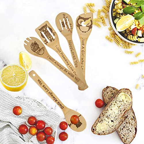 5PCS Owl Wooden Cooking Spoons,Owl Gifts,Owl Kitchen Gifts,Owl Gift,Cat Mom Gifts,Owl Decor,Owl Gifts for Owl Lovers,Owl Gifts for Women,Bamboo Cooking Spoons Housewarming Wedding Cooking