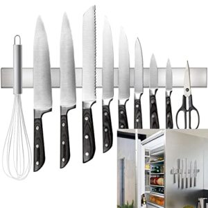 rymmzone magnetic knife holder for refrigerator, 17" double-sided knife magnetic strip, premium sus304 stainless steel magnetic knife holder for wall, can be used as knife rack, tool holder, and more