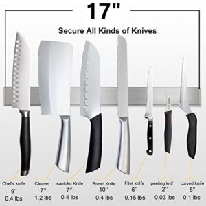 Rymmzone Magnetic Knife Holder for Refrigerator, 17" Double-Sided Knife Magnetic Strip, Premium SUS304 Stainless Steel Magnetic Knife Holder for Wall, Can be Used as Knife Rack, Tool Holder, and More