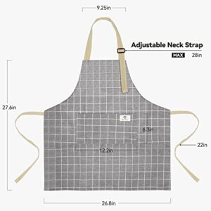 NLUS 2 Pieces Cotton Linen Waterproof Cooking Aprons, Kitchen Apron with Adjustable Neck Strap and Long Ties, Cooking Aprons with Pockets for Women/Men(Grey/Green)