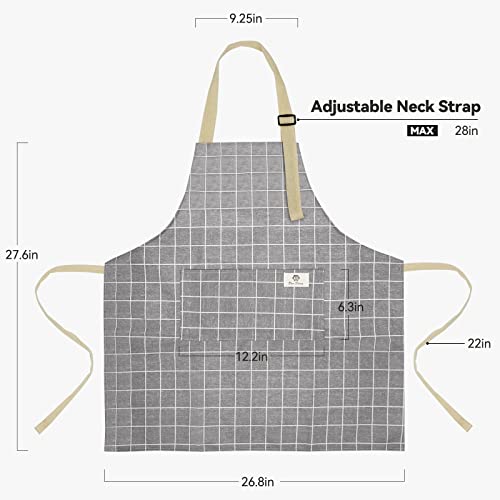 NLUS 2 Pieces Cotton Linen Waterproof Cooking Aprons, Kitchen Apron with Adjustable Neck Strap and Long Ties, Cooking Aprons with Pockets for Women/Men(Grey/Green)