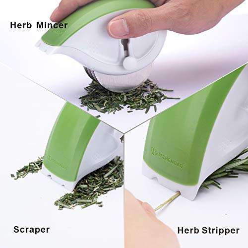 3-in-1 Herb Chopper Mincer Roller Cutter Slicer, Leaf Stripper, Scraper- Retractable for Safe Storage, Detachable for Easy Cleaning, 4 Sharp Stainless Steel Blades, Soft-touch Handle - by KITCHENDAO