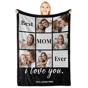 fuonly personalized mothers day birthday gifts for mom from daughter son - custom blanket with pictures text - customized mother's day birthday gifts for mom - personalized blanket